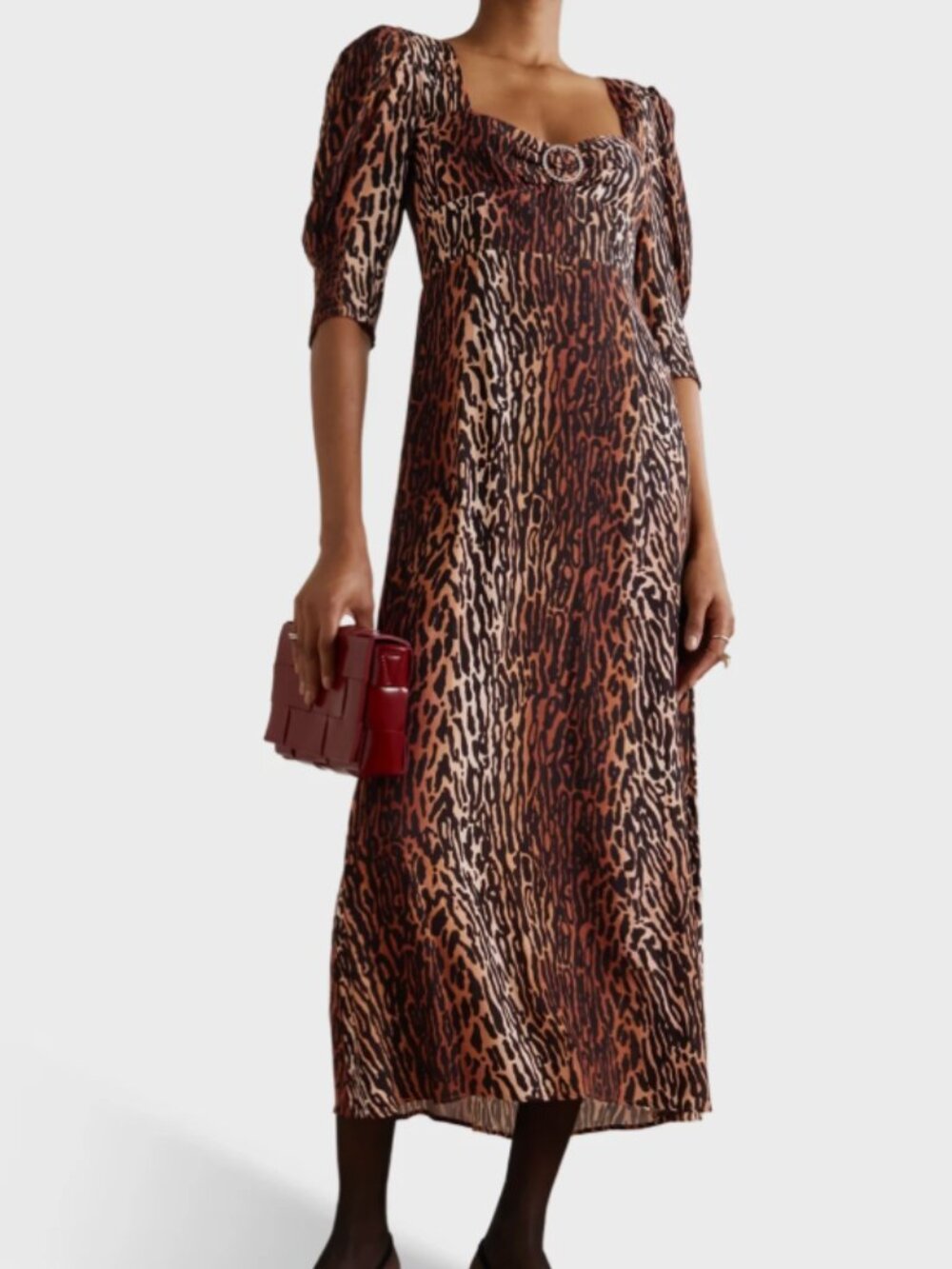 NEW Rixo Karen Crystal Embellished Leopard Print Crepe de Chine Midi Dress Small
